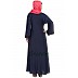 Embroidered Umbrella cut Nida abaya- Navy blue-Red